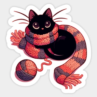 Cat and knitting kawaii cat with yarn ball Sticker
